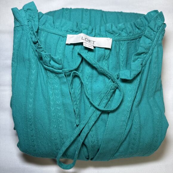Ann Taylor LOFT Geometric Tiered Ruffle Short Sleeve Teal Embroidered XL Dress - Picture 12 of 12